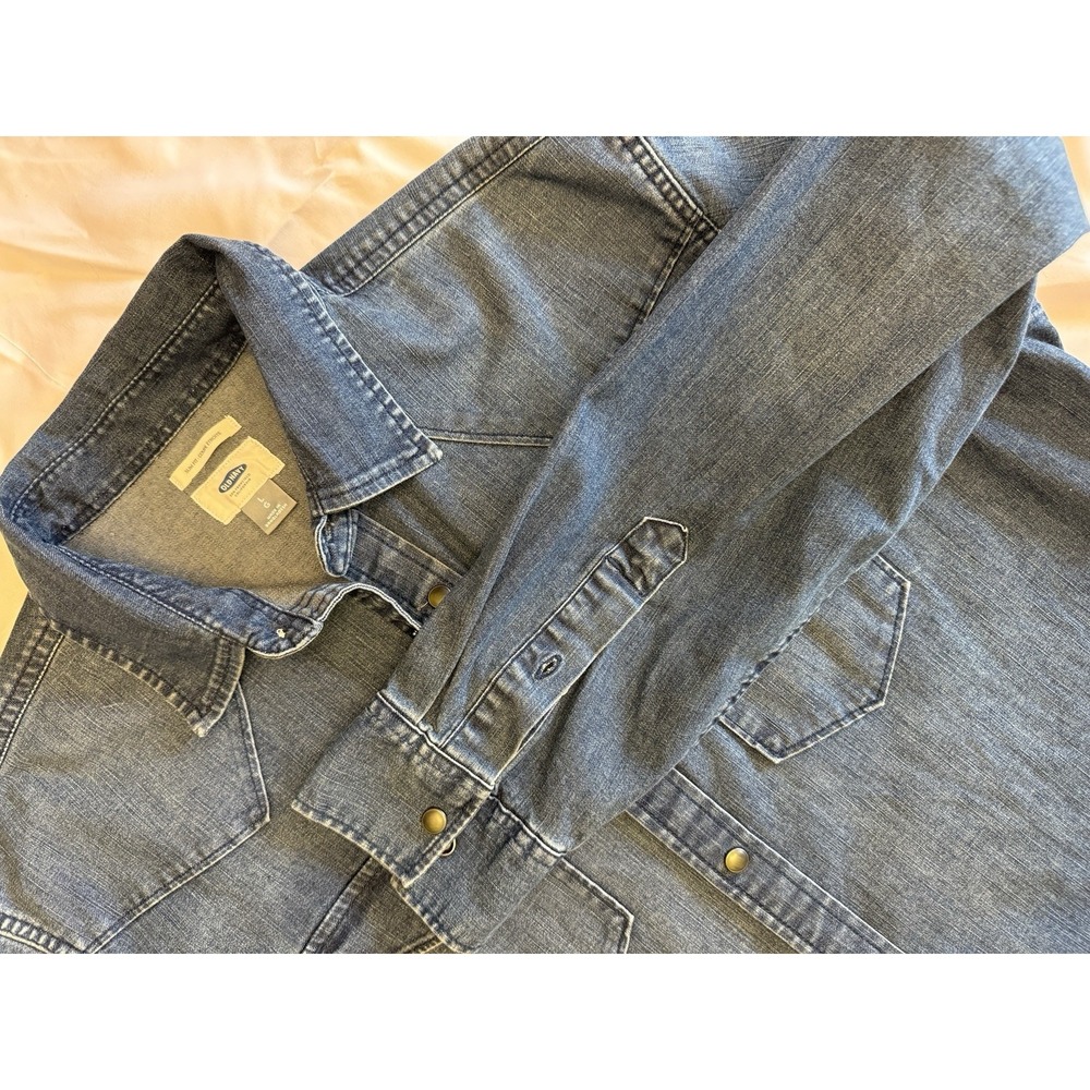 Old Navy Denim Shirt Men's Large Blue 100%‎ Cotton Snap Front Western Slim Fit